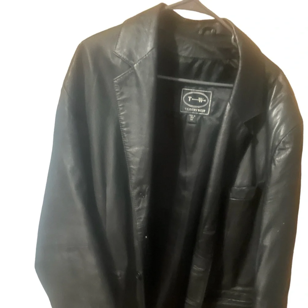 NWOT Men’s size M Black 3/4 long black leather jacket - Picture 1 of 3